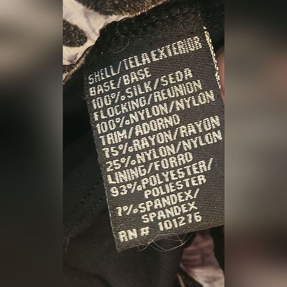 Eci 8 Gray Black 100% SILK LSlv Zipp Flocking Floral Print V-neck Women Blouse - Picture 10 of 12